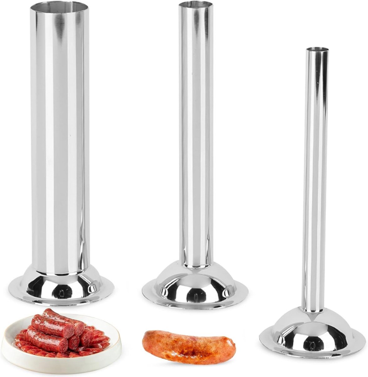 QIN® Worstenvuller - Worstenmaker - Worstmaker - Worstmachine - Worstenvul Machine - 3 Stuks Vulmateriaal - 20x15x6cm - Zilver - 20cm x 15cm x 6cm