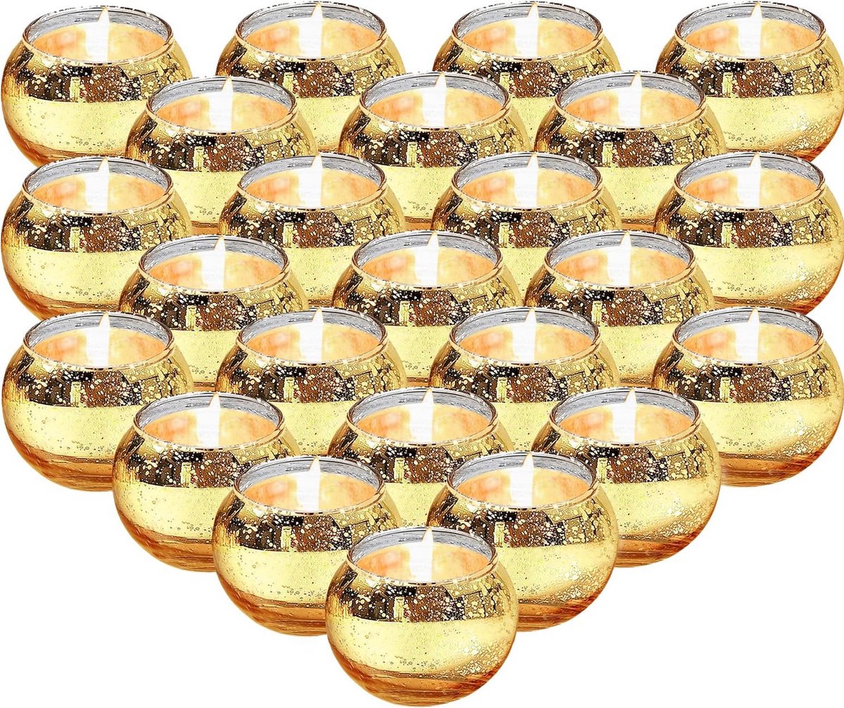 Theelichtglazen Goud - Kaarsglazen Windlicht - Tafeldecoratie Creëren - Gepolijst Glas Effect - 24 Stuks - Goud