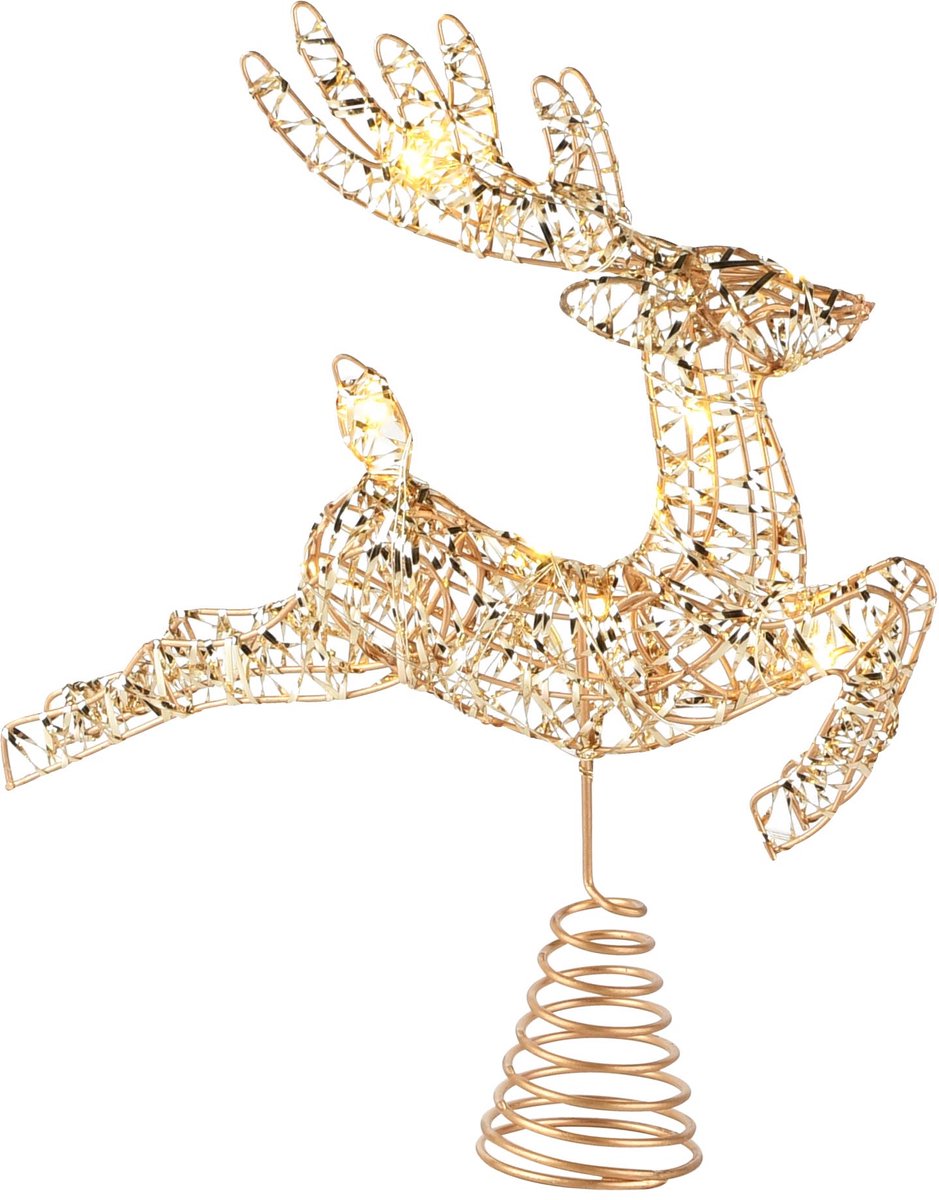 Dekoratief | Kerstboompiek rendier, goud, LED, 25x6x29cm | A265318