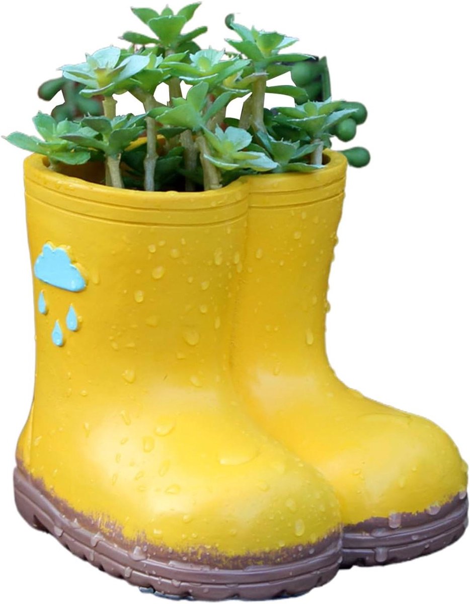 Bloempot Laarsvorm - Regenlaars Pot - Planten Decoratie - Handgemaakt Hars - 10.8 x 9.8 cm - Geel