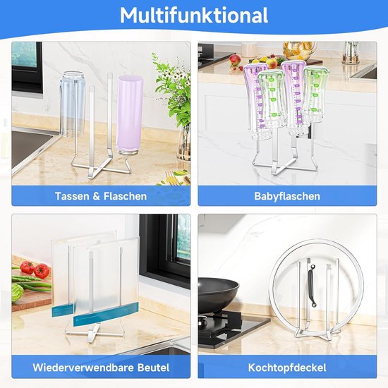 Opvouwbare flessenhouder, flessendroger, standaard, flessenafdruiprek (zilver) — afbeelding 4