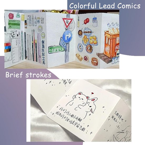 A6 Concertina Schetsboek Handgemaakt Zakformaat voor Tekeningen en Storyboards met Beschermhoes — afbeelding 2
