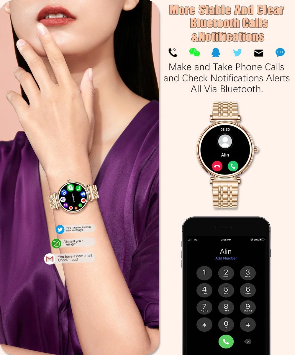 Dames Smartwatch met Kleurenscherm en Hartslagmeter, IP67 Waterdicht