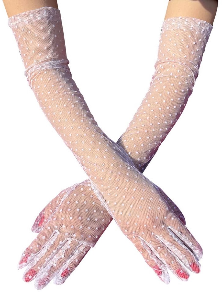Cosensi- Lange Handschoenen - Elegante Tule - Zomer Handschoenen - Gala Handschoenen - Zonnebescherming - Eén Maat - Comfortabel en Rekbaar - Zomerhandschoenen