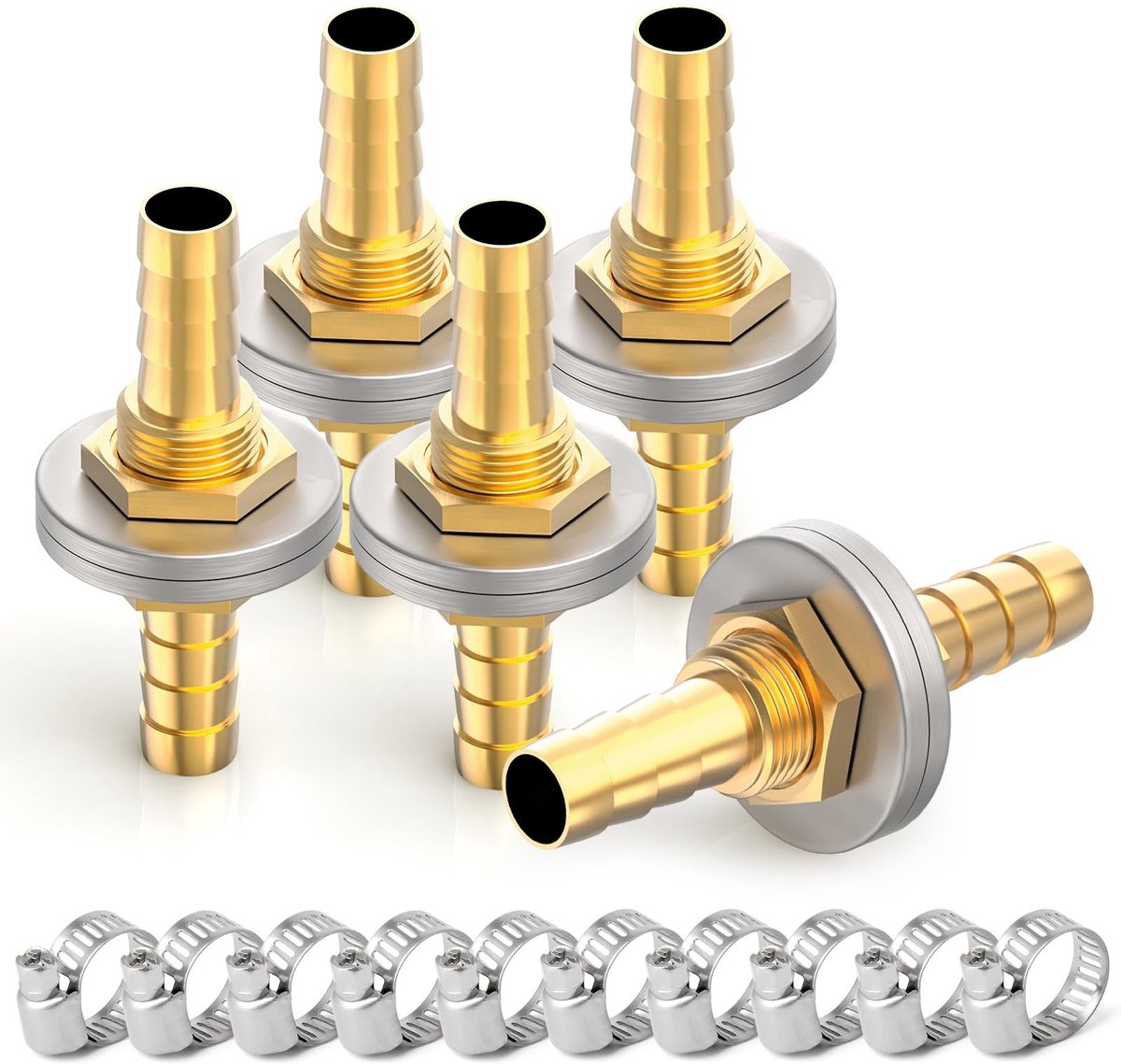 Cosensi- Slangpilaar Messing - Slangtule Doorvoer-Schotfitting - Slangklemmen - Verstelbare Roestvrijstalen Band - Werkdruk 0-1 MPA - Temperatuurbereik -50-120 °C - Doorvoerfitting