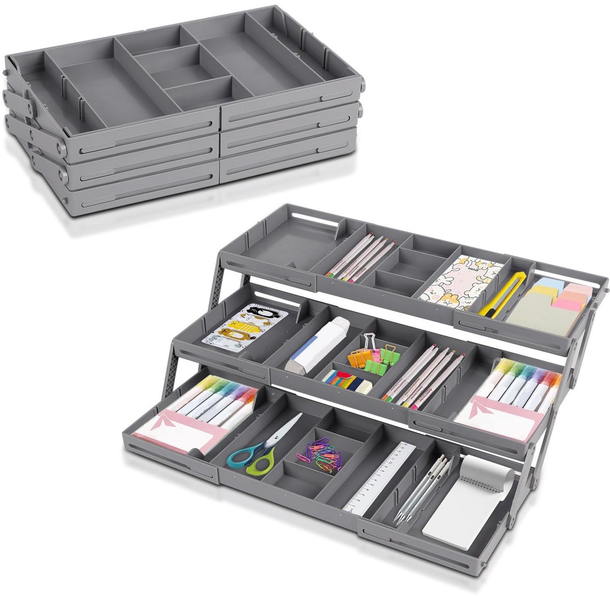 Cosensi- Lade Organizer 3-laags - Opbergdoos met vakjes - Verstelbare Compartimenten - Opvouwbaar - Expandable - Desk Organizer