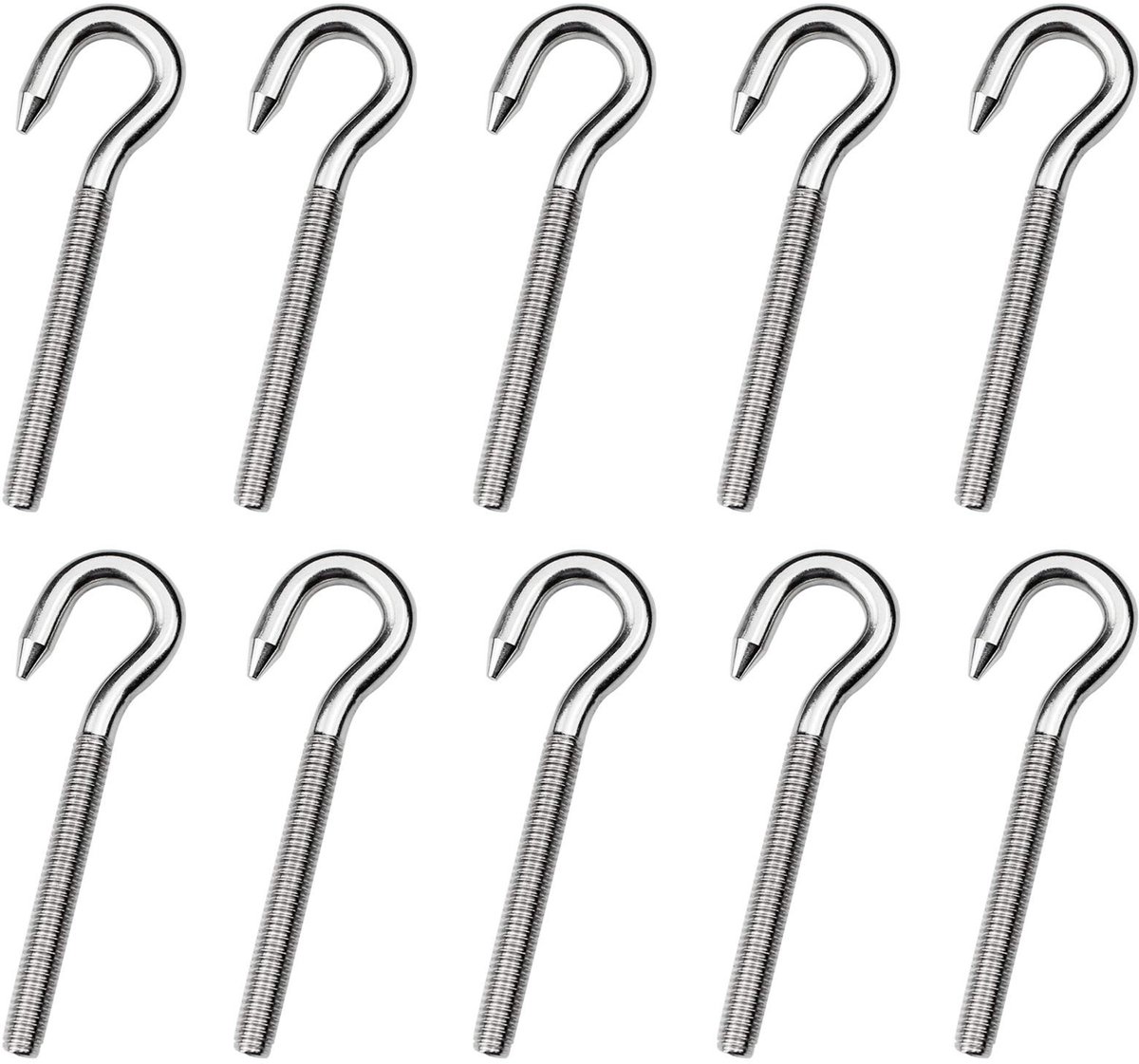 Cosensi- Haakbout 10 Stuks - 304 Roestvrij Staal - Corrosieweerstand - Lange Schacht - Voor Hangmatten/Swing Stoelen - Gepolijst Afgewerkt - Haakschroef