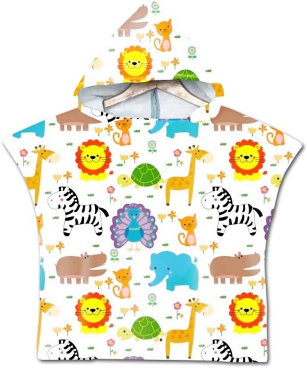 Children's Beach Towel with Hood, Dinosaur Caricature, Microfibre Changing Jacket, Large Baby Blanket, Quick Drying Towel for Boys and Girls (60 x 60 cm, Yellow Lion)