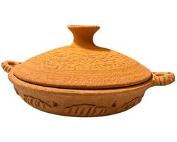 Oued Laou Tajine - Handgemaakte Marokkaanse Tajine - Teracotta Tajine met Deksel - Traditionele Aardewerken Tajine - Authentieke Marokkaanse Kookpot - Serveerschaal - Ø26cm - Natuurlijke Aardetint