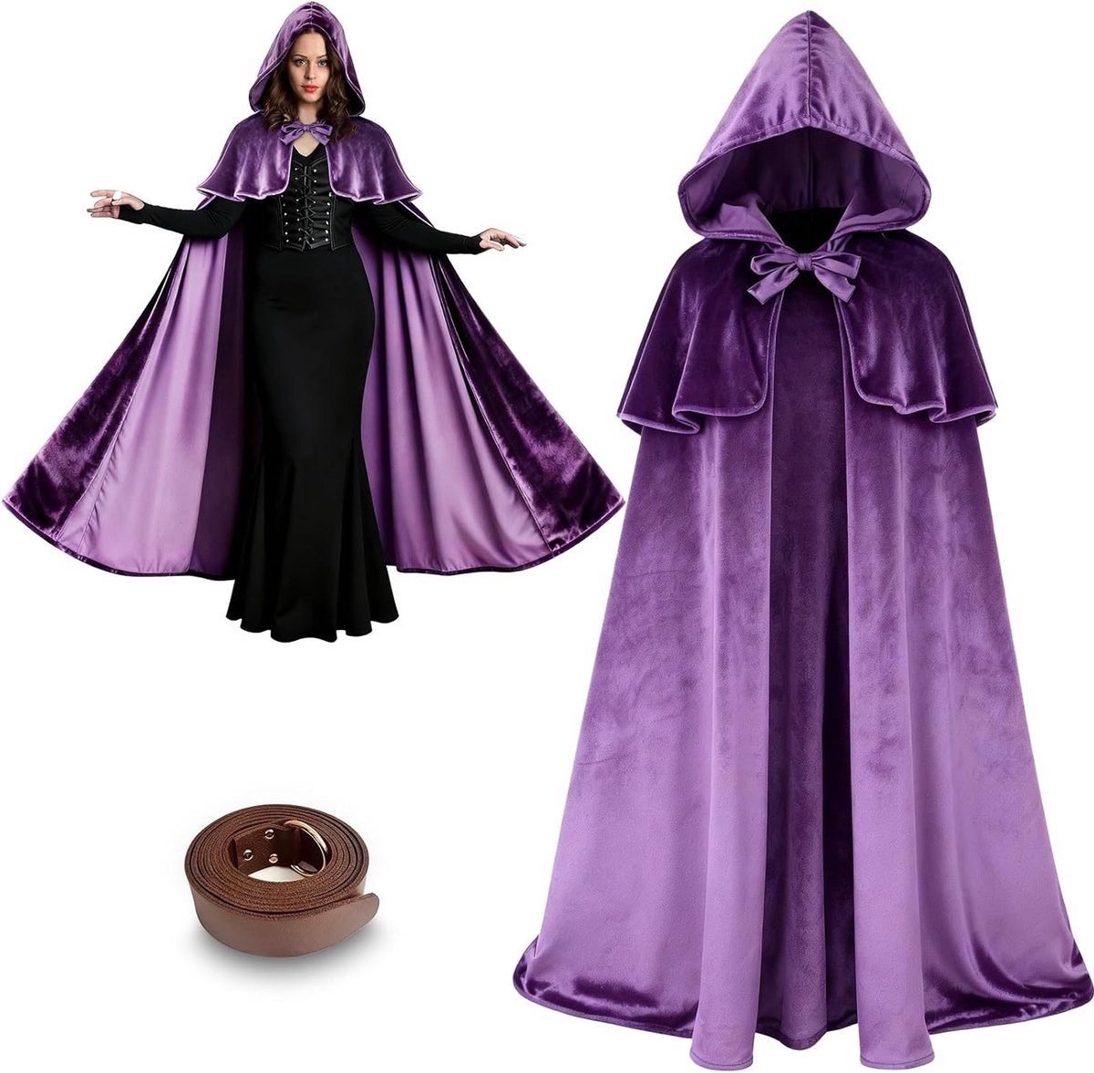Middeleeuwse Cape met Schouderpantser en Verstelbare Band, 3-in-1 Cape met Kap, Geschikt voor Cosplay, Halloween en Renaissance Kostuums voor Mannen en Vrouwen