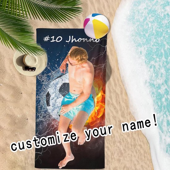 Gepersonaliseerde Voetbal Beach Towel - Microvezel Strandhanddoek met Naam - 80x150cm & 90x180cm - Sneldrogend & Zandafstotend - Ideale Strand- en Sporttowel voor Jongens — afbeelding 4