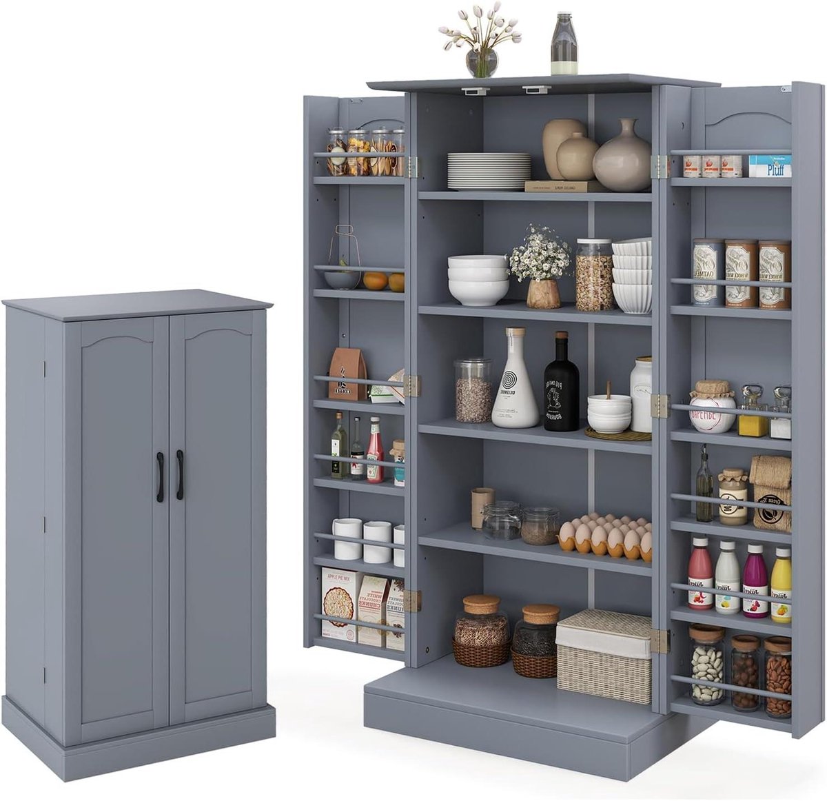 Opbergkast Keuken - Dressoir Kast - Spullen Opbergen - Verstelbare Planken - 60x40x120 cm - Grijs