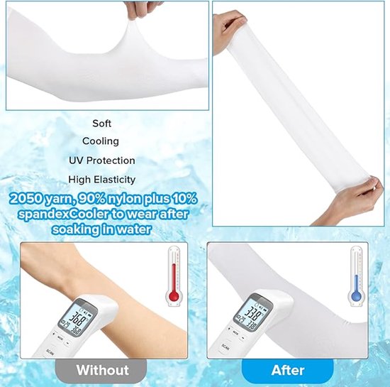 4 stuks - 2 Zwart en 2 Wit , UV-Beschermende Compressie Armhoezen Armmouwen Verkoelende Arm Sleeves voor Sport Voor Mannen en Vrouwen Ideaal voor Fitness, Voetbal en Golf — afbeelding 5