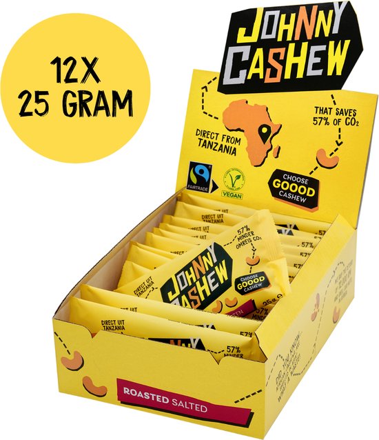 Johnny Cashew – Gebrand Gezouten – Cashewnoten – 12 x 25 gram