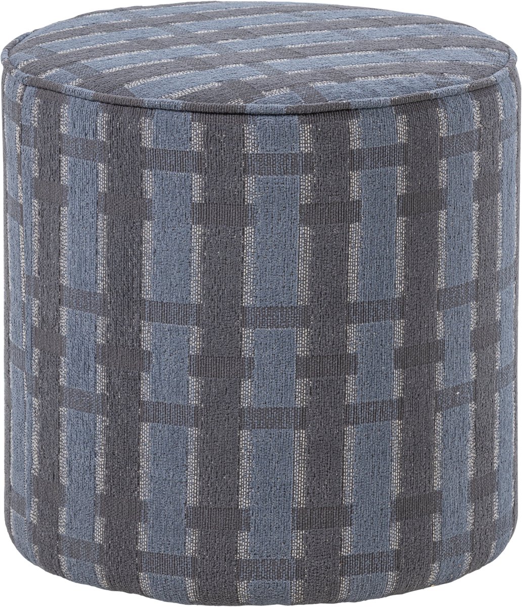 WOOOD Sarli Poef Hoog Dessin - Chenille - Grijs/blauw - 46x46x46