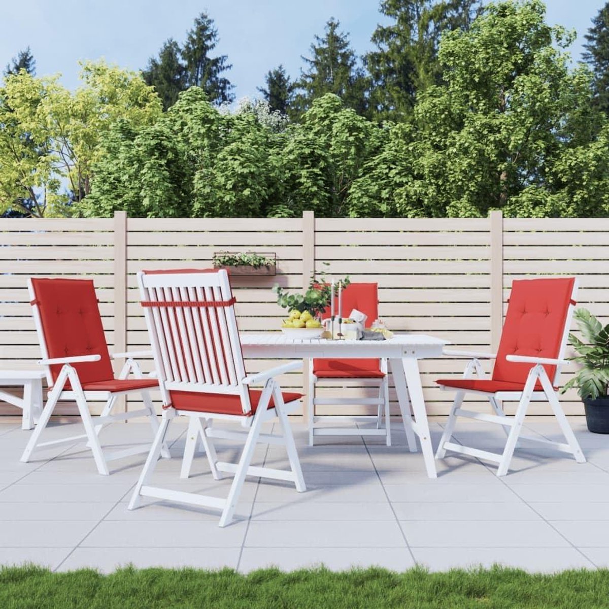 Tuinstoelkussens Hoge Rug - Zitkussens Set - Buiten Zitten - Waterdicht Polyester - 6 Stuks 120cm - Rood
