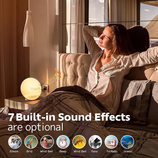 Wake Up Light - Zonsopgang Wekker - Rustig Ontwaken - 20 Helderheidsniveaus - 7 Kleuren - Zwart van Wake-up Light — afbeelding 2