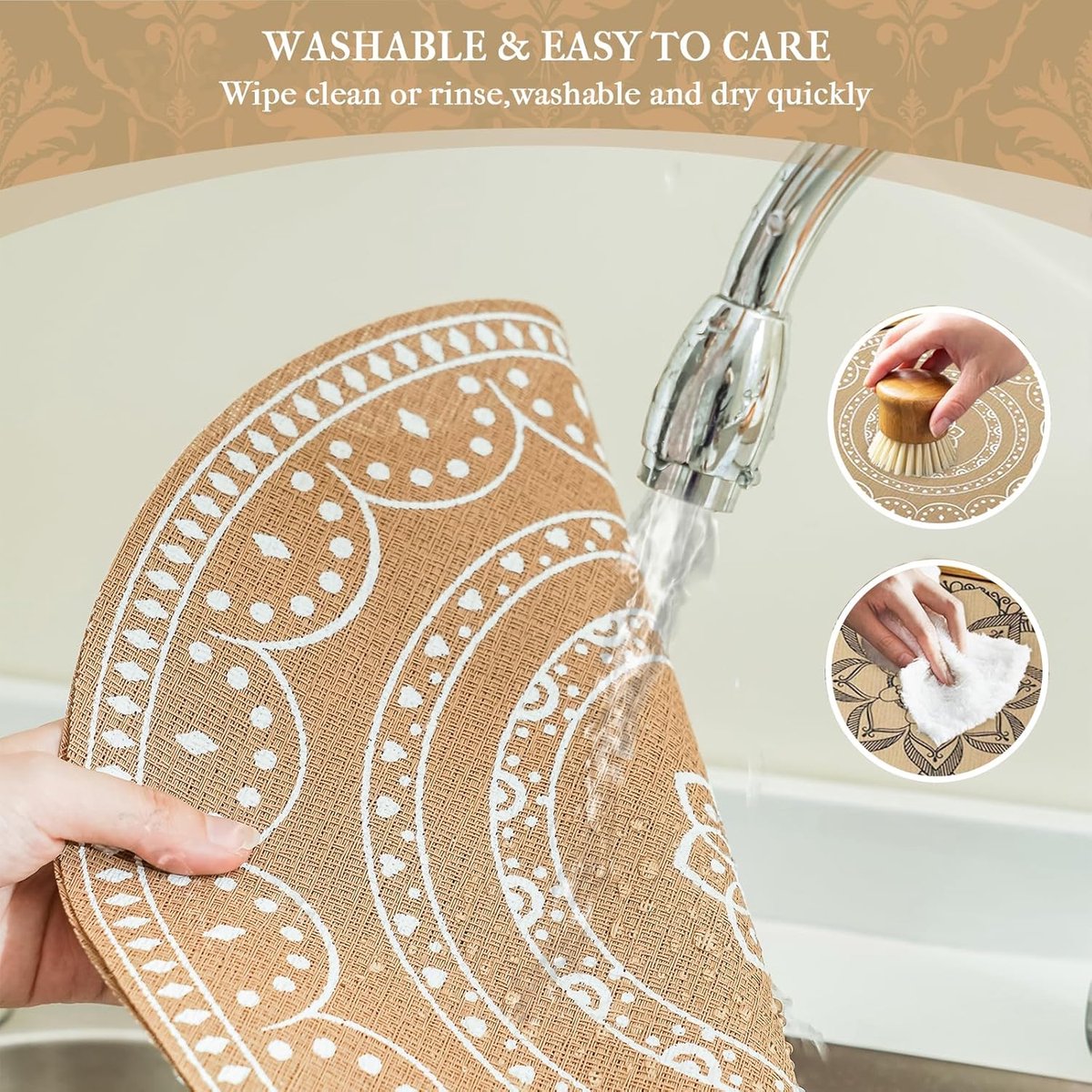 Placemat - Bohemian Ronde Placemat Set - Wasbaar Hittebestendig en Waterdicht - Mandala Jute Tafelmat - Geschikt voor Koffiemachine en Eettafel - Zijdeprint Licht Luxe - Set van 6 Stuks — cadeau in Wonen & Interieur - foto 6