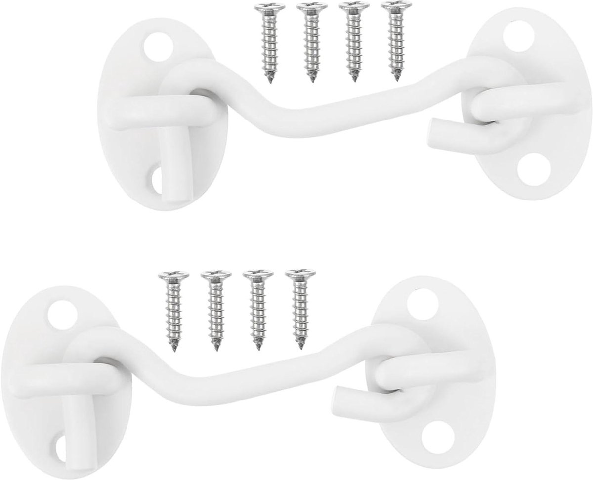 Deur en Raam Haken - Cabin Haken - Veilig Afsluiten - Roestvrij Staal - 9 cm Lengte - Wit