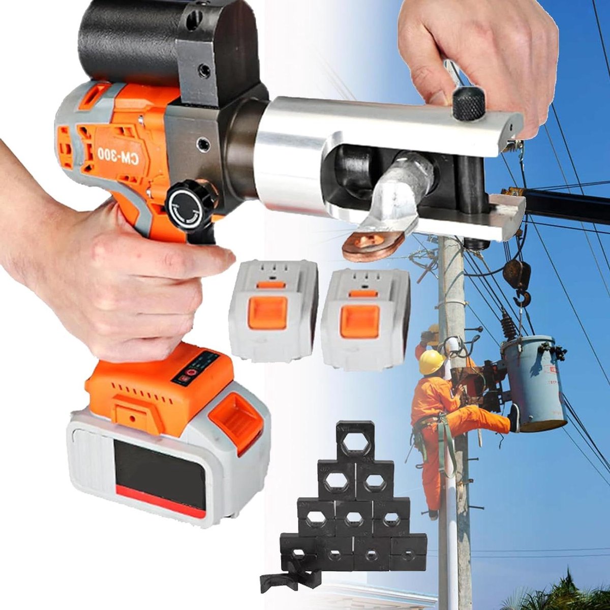 Hydraulisch Krimpgereedschap - Elektrische Tang - Snel Drukken - 360 Graden Draaibaar - 16-300 mm² - Oranje