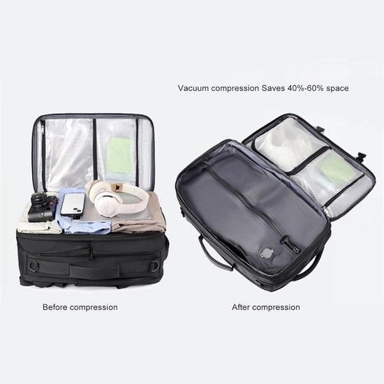 Reis Rugzak - Reistrolley Compressie - Ruimte Besparen - Inclusief Pomp - 36-55 Liter - Zwart — afbeelding 3