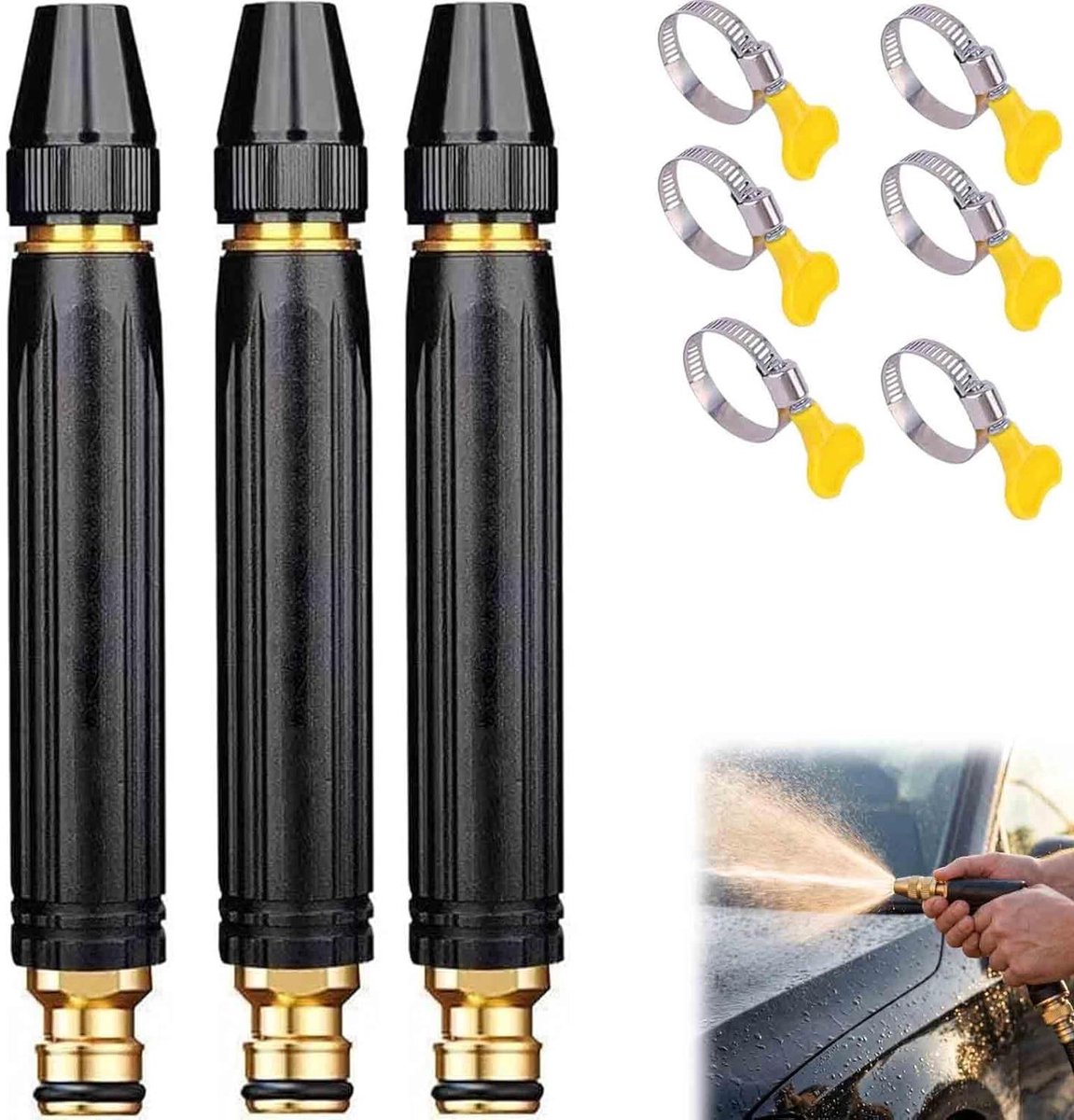 Hogedruk waterpistool - Tuinslang sproeier - Auto en tuin reinigen - Instelbare sproeimodi - 3 stuks - Zwart