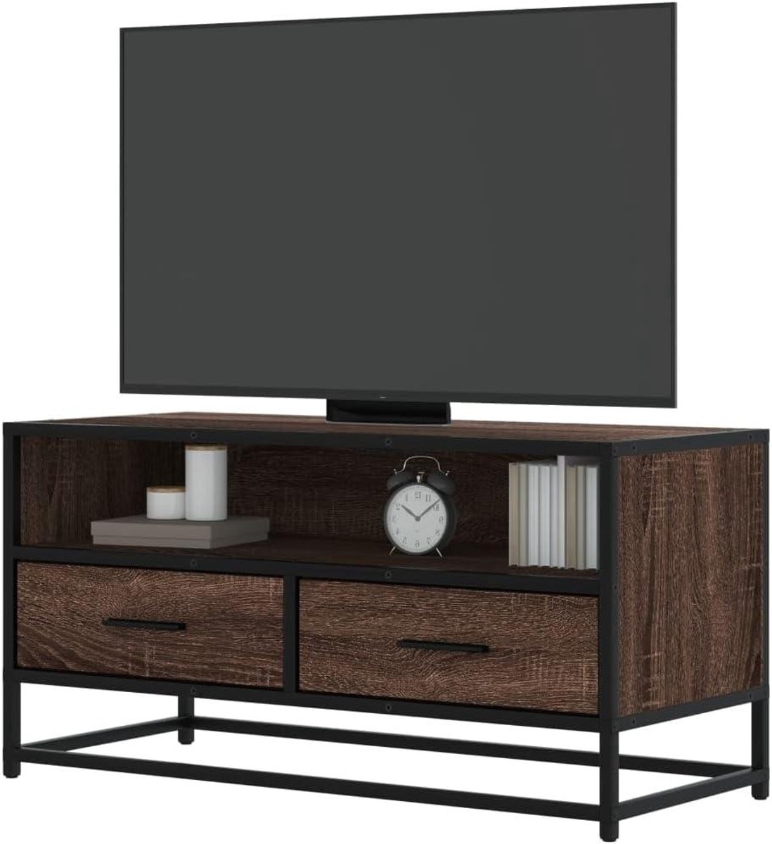 Tv-kast - Lowboard Media - Woonkamer Opbergen - Stabiel Metalen Frame - 80 cm - Eikenlook Bruin