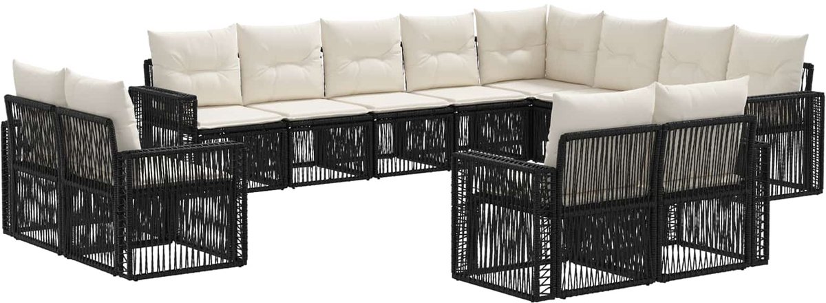 vidaXL - Tuinbank - Set - 12 - pcs - Zwart - en - Crème - Wit - poly - rattan