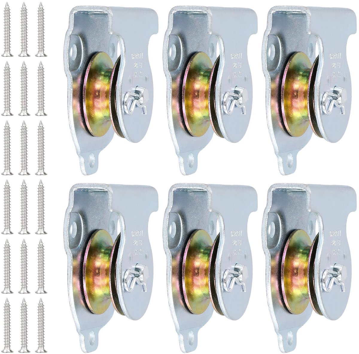 Katrollen 37 mm - Kabelrol met schroeven - Draagkracht 190 kg - Zilver - Rolwiel voor staalkabel - 6 stuks - Geschikt voor diverse toepas...