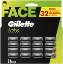 Verpakking Gillette Labs mesjes met 16 stuks, met "FACE" en "32 maanden scheren" logo's.