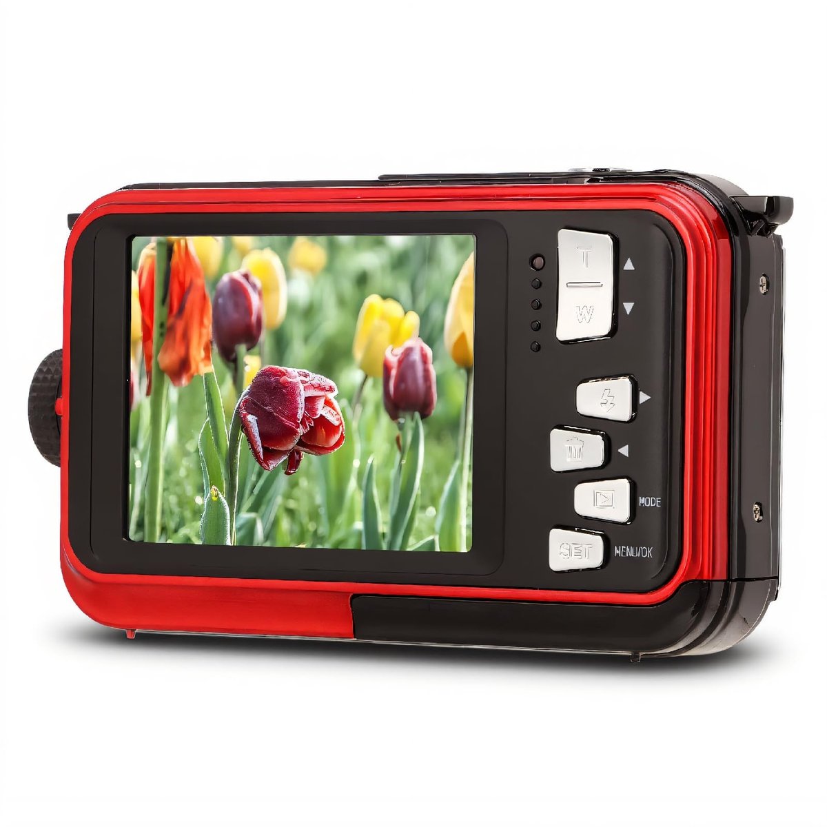 OmGoods - Dailygoody - Waterdichte Digitale Camera - Full HD 2.7K - 16x Zoom - Rood - Onderwater Fotografie - 48MP - Geschikt voor Avonturiers - Dubbele Schermen