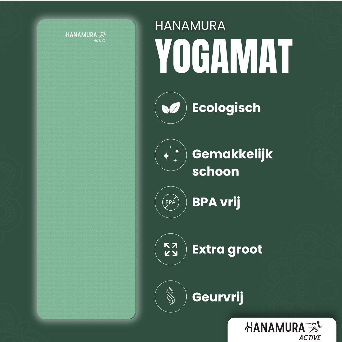 Hanamura Active Yoga Mat - 183x61 - Mintgroen thumbnail 4