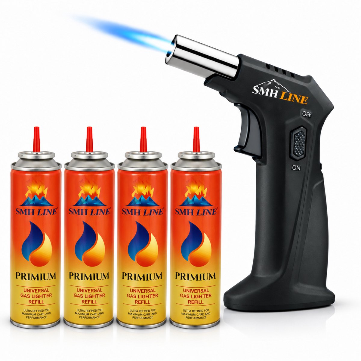 SMH LINE® Gasbrander - Incl. 4x Gasflessen - Creme Brulee Brander - keukenbrander - Zwart