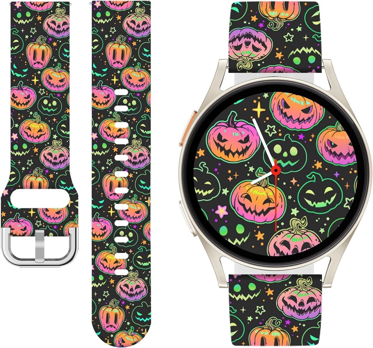Halloween Sportarmband 20mm voor Samsung Galaxy Watch 7, 6, 5, 4 FE - Schattige Pompoen Armband voor Actieve Lifestyle, Geschikt voor Mannen en Vrouwen, Perfect voor Feestdagen