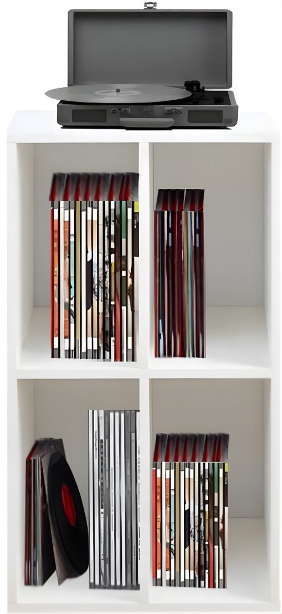 KAD® Platenspeler Meubel - Platenspeler Meubel met LP Opslag - Stevige Platenspeler Kast - Wit - 37cm x 75cm x 45cm