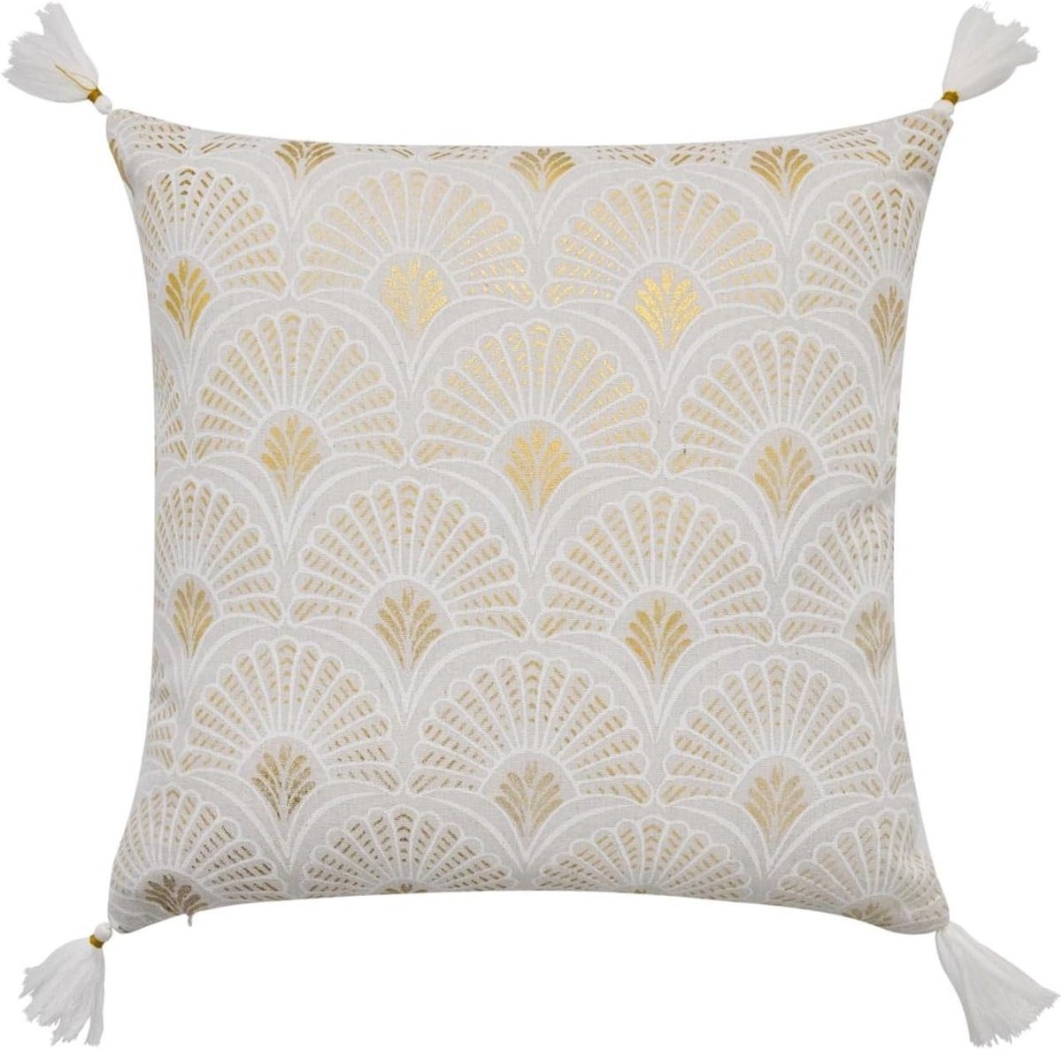 Cushion Shell Grijs Wit Goud Polycotton 45 x 45 cm met Rits Inclusief Vulling Moderne Bankkussen Met Kwastjes en Decoratieve Accenten