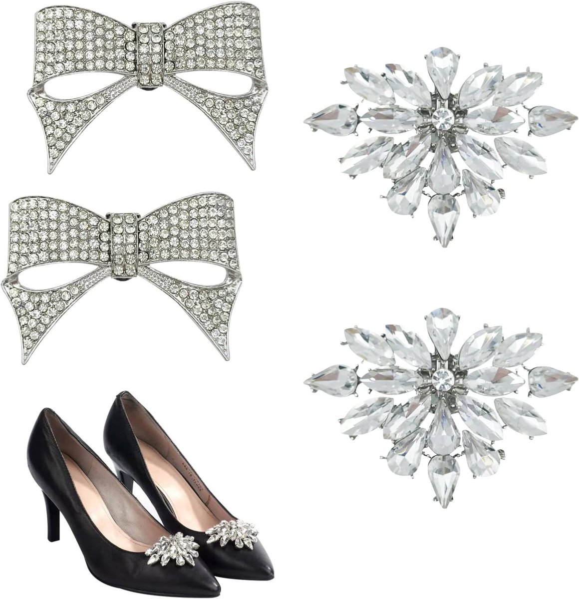 Decoratieve Schoenclips Set van 4, Met Strass en Strik, Verwijderbare Heels Clips voor Sandalen en Hakken, Elegante Schoenaccessoires voor Elke Gelegenheid