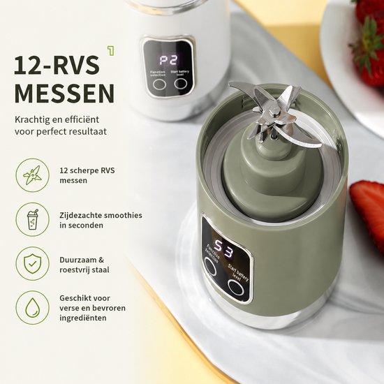 HomeGoodies - Smoothie maker - Blender - Mixer - Blender to go - 450 ml - Groen - Draagbare mini mixer -Draadloos - USB oplaadbaar van homegoodies — afbeelding 3