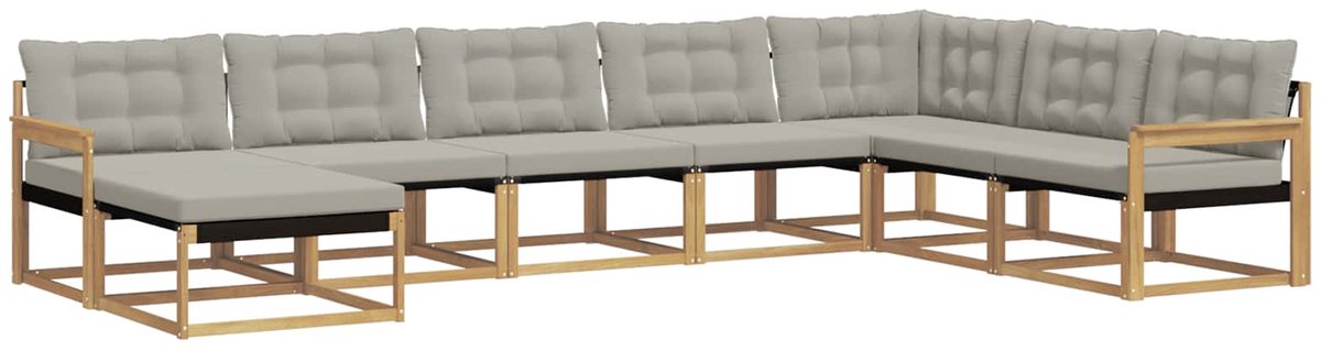 vidaXL Buiten - bank - set - 8 - st - Massief - Acacia - Hout Wit en lichtgrijs
