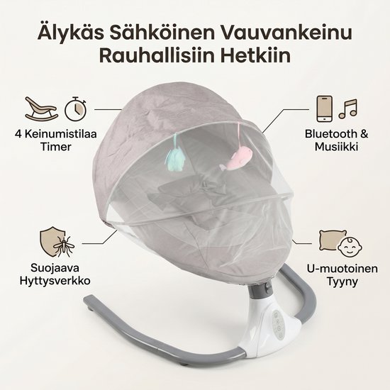 Elektrische Baby Schommelstoel met Bluetooth & Muziek - Wiegstoel met Afstandsbediening & Klamboe - Opvouwbaar - 0 tot 24 Maanden - Grijs — afbeelding 5