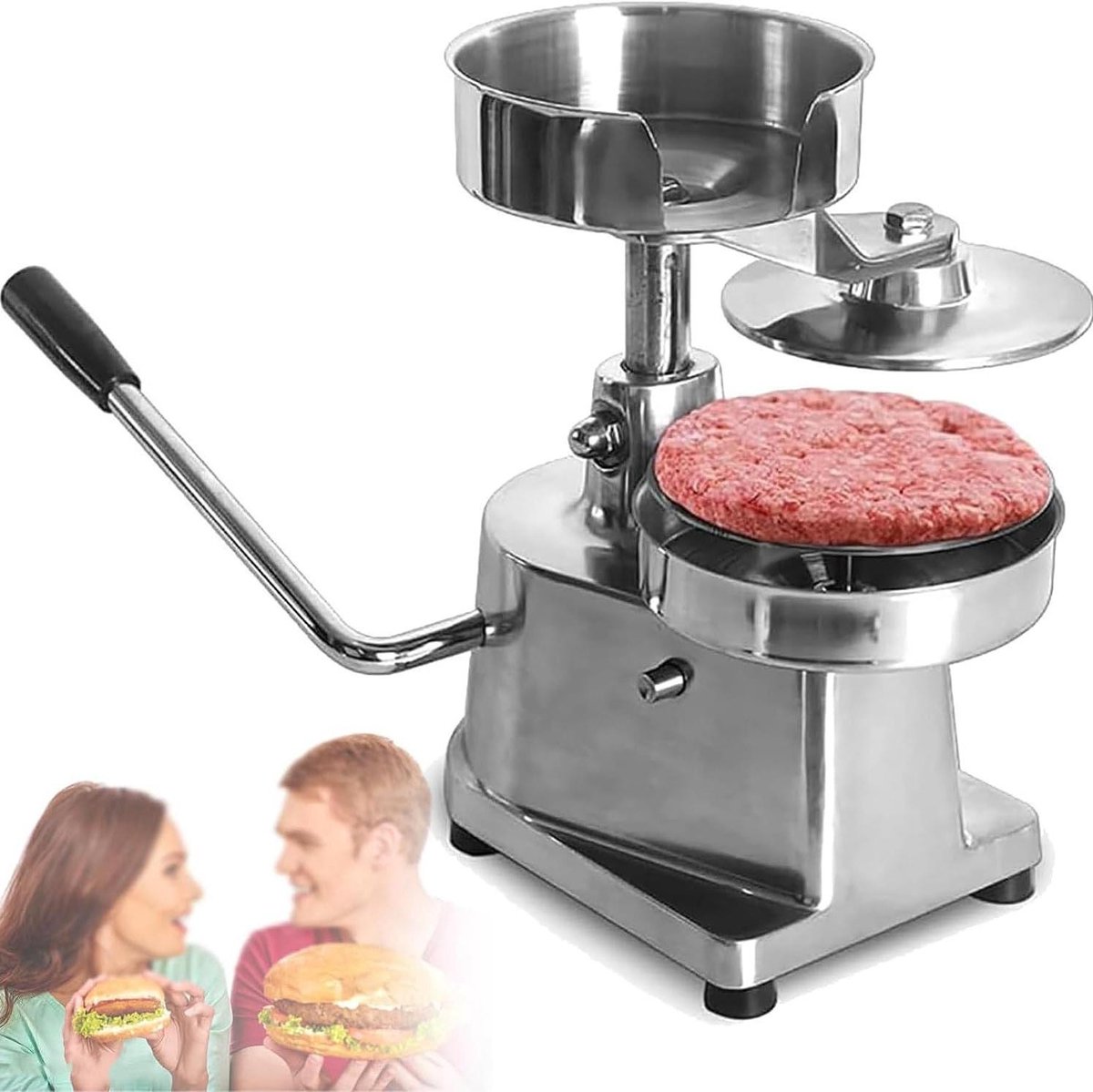 Hamburger Patty Maker - Burger Vormer - Gelijkmatige Burgers Maken - Roestvrij Staal - 3 Maten Mallen - Zilver
