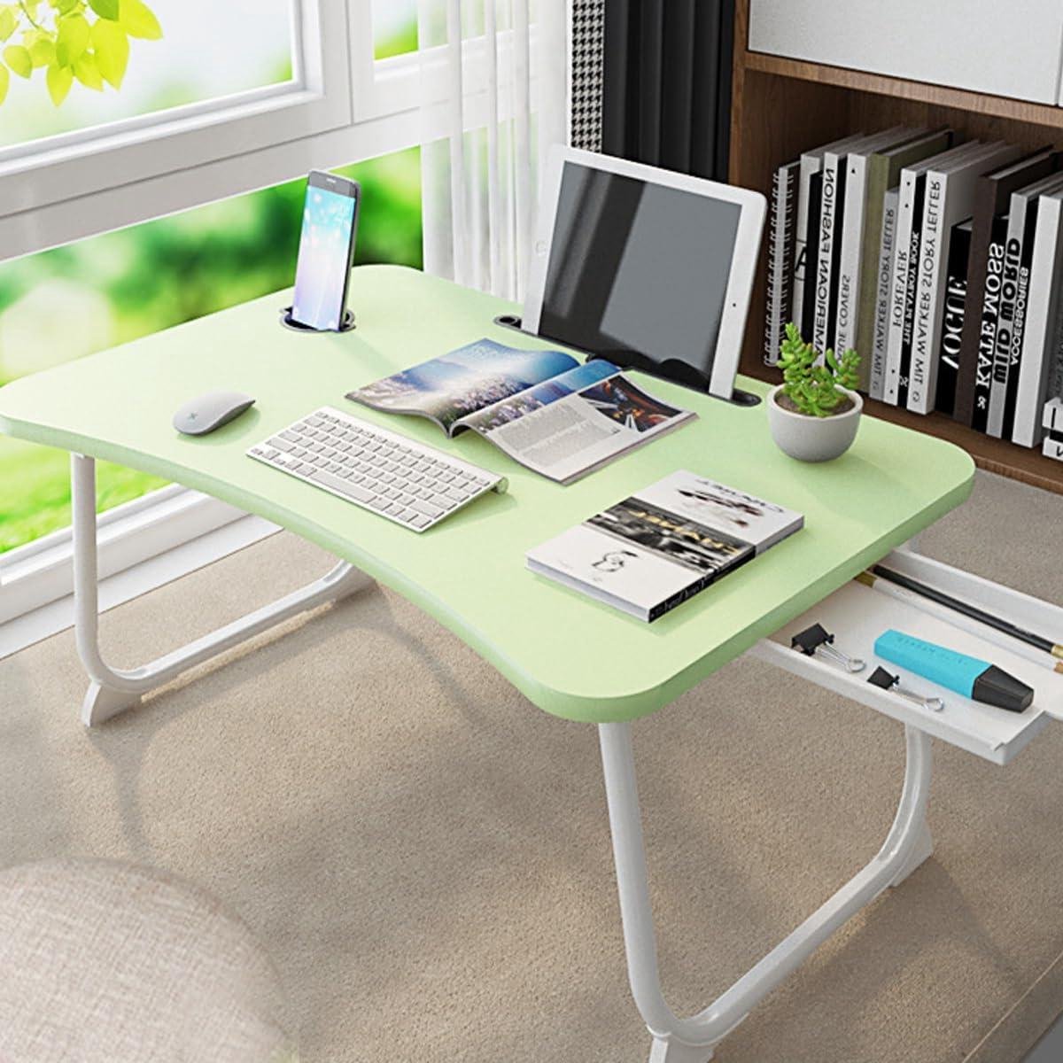 Laptop Bed Bureau - Opvouwbare Tafel - Comfortabel Werken - Met Bekerhouder - 60x - Groen