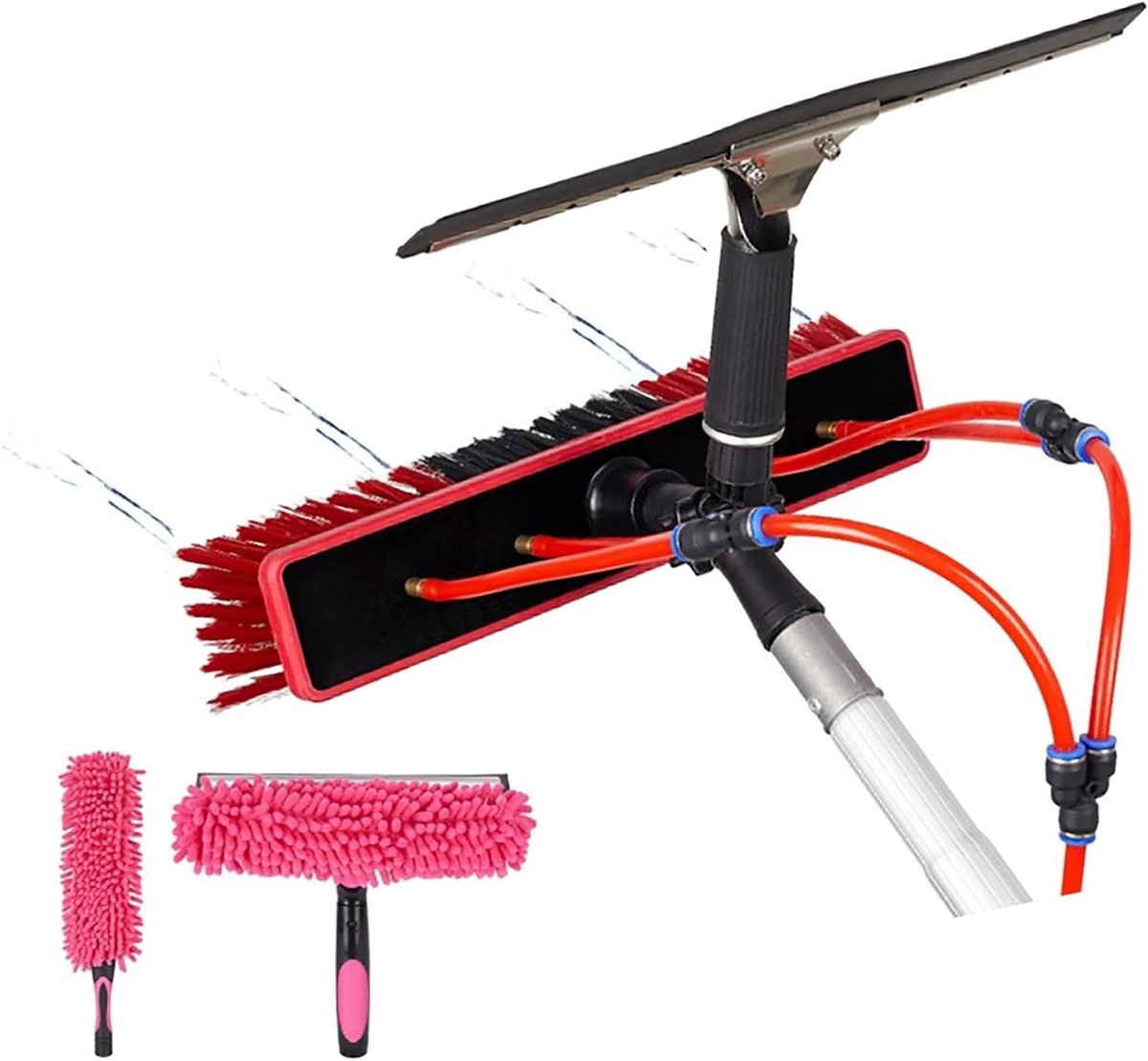 Raamreinigingsset - Wasborstel Telescoop - Hoge Ramen Zemen - Wateraangedreven Stang - Tot 10.8 Meter - Zwart