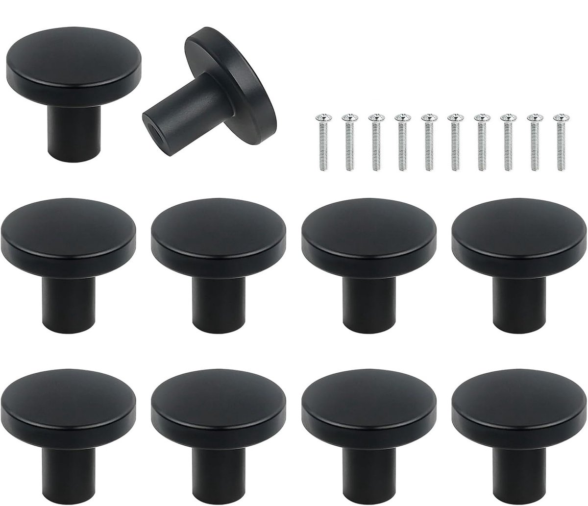 Mebelknoppen Set - Zwarte - 10 Stuks 20x25 mm - Robuust Aluminium Legering - Voor Keuken Kledingkast Laden - Klassiek Rond Design