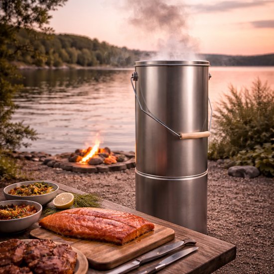 Eurocatch Telescopische Rookoven Rond 101 cm - Verzinkt Metalen Rookton - Rookkast voor Buiten met Thermometer en 10 Rookhaken - Extra Rookmot van Eurocatch — afbeelding 4