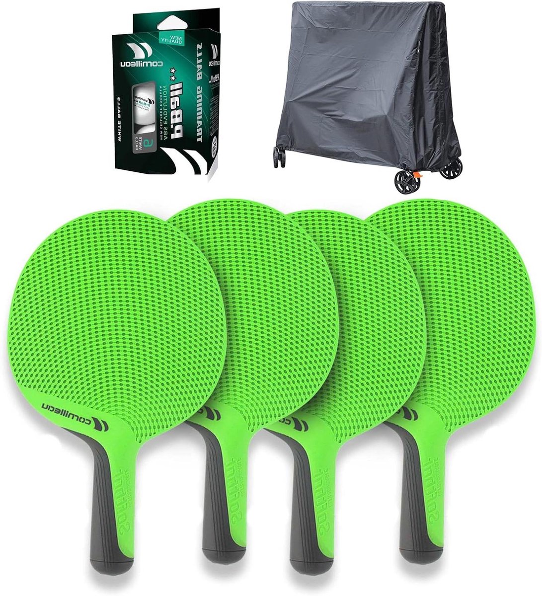 Tafeltennis Set - Outdoor Rackets - Buiten Spelen - Gerecycled Materiaal - 4 Rackets + Ballen - Groen