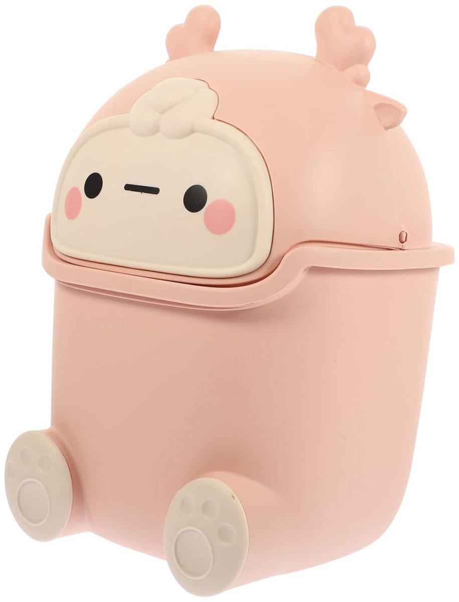 Tafel Prullenbak - Mini Afvalbak - Bureau Opruimen - Met Deksel - 23.5 cm - Roze