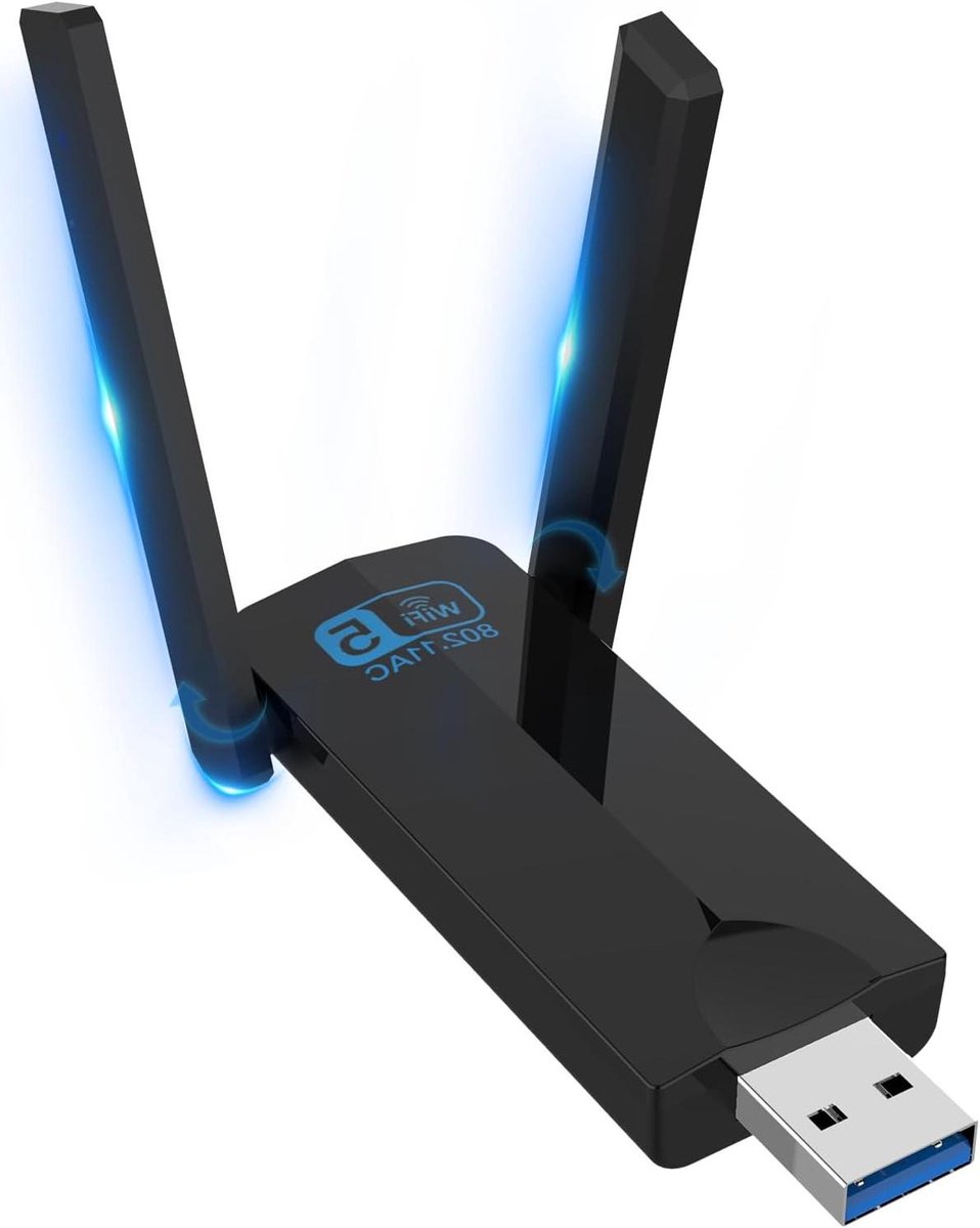 Draadloze WiFi Adapter - Netwerkkaart USB - Snelle Internetverbinding - AC 1300 Mbps Dual Band - USB 3.0 - Zwart