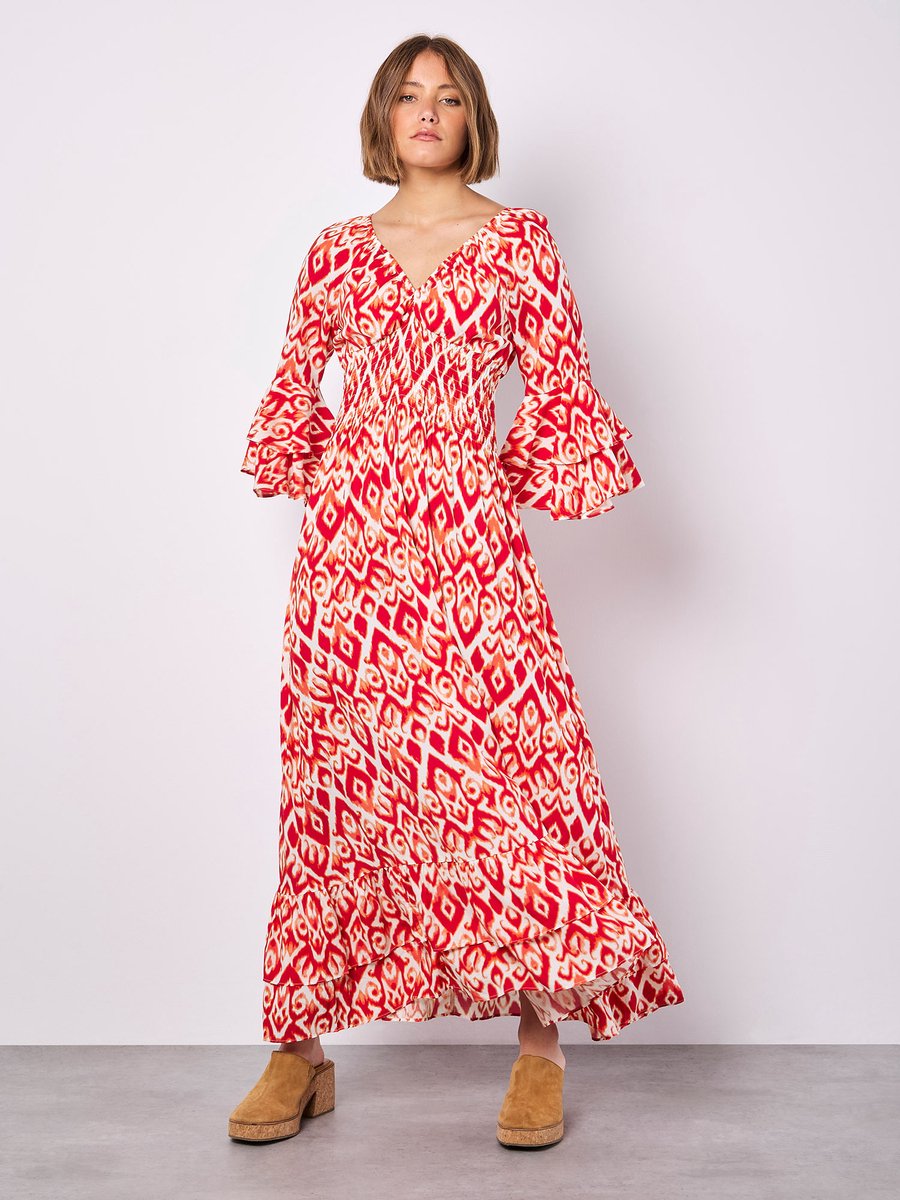 Maxijurk met ikat-krullen
