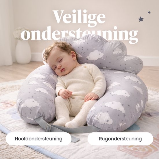 Evite Voedingskussen - Zwangerschapskussen - Met Afneembare Hoes - 3 in 1 - Cloud Grey van Evite — afbeelding 3